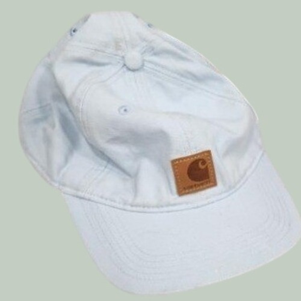 Carhartt Canvas Baseball Cap Light Blue Adjustable Dad Hat Leather Logo Patch